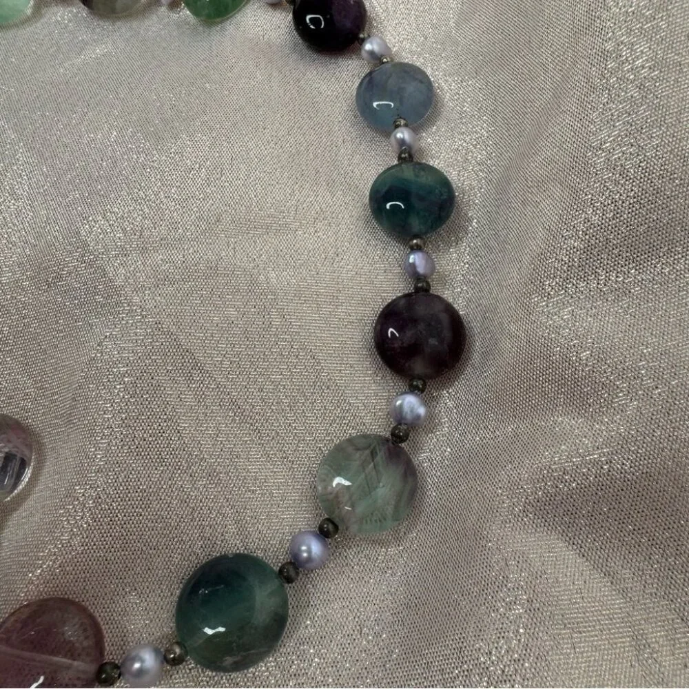 Fluorite necklace toggle beaded purple green blue crystal geode rock luxe
